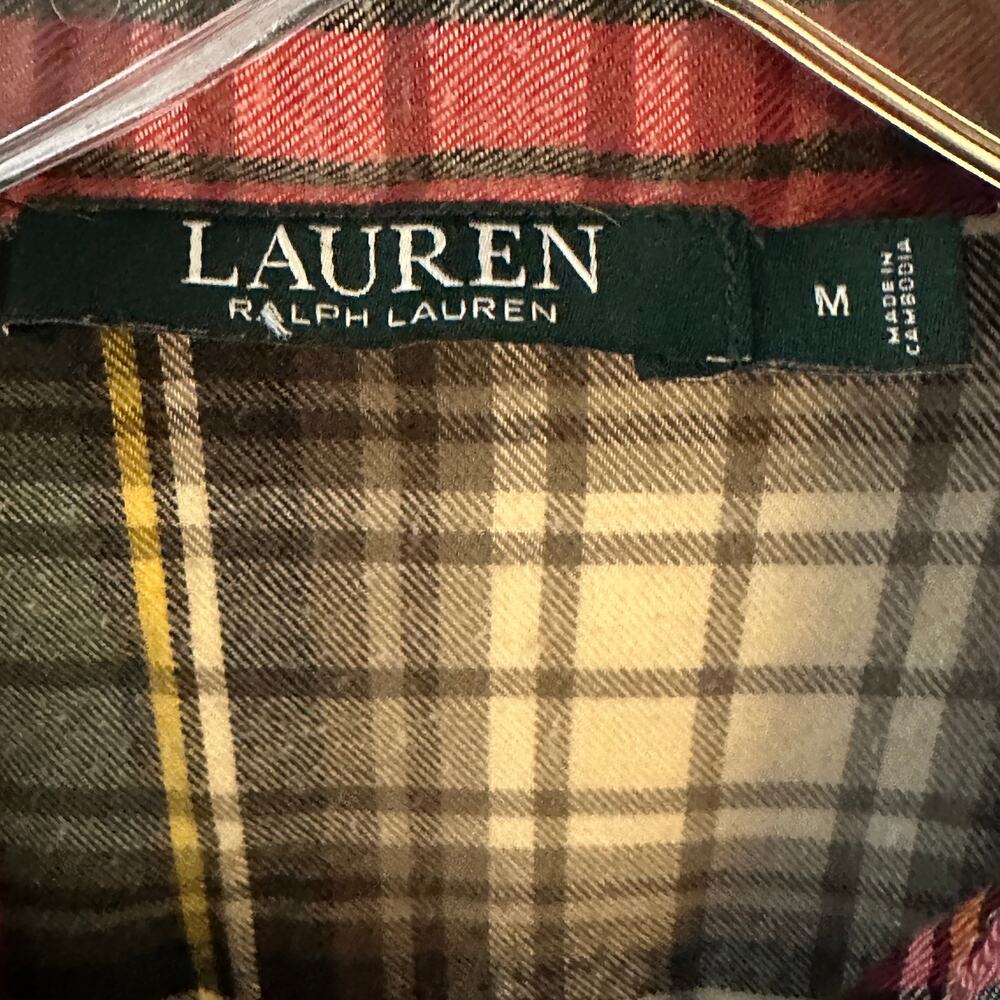 Ralph Lauren Plaid Flannel Nightshirt Womens Medium Green Red Tartan Sleep Shirt - Picture 5 of 8